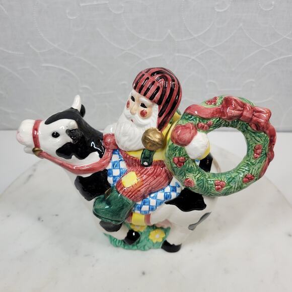 VINTAGE Lotus Cowboy Santa Creamer 7" Hand Painted Holiday Christmas Gift - Picture 3 of 16